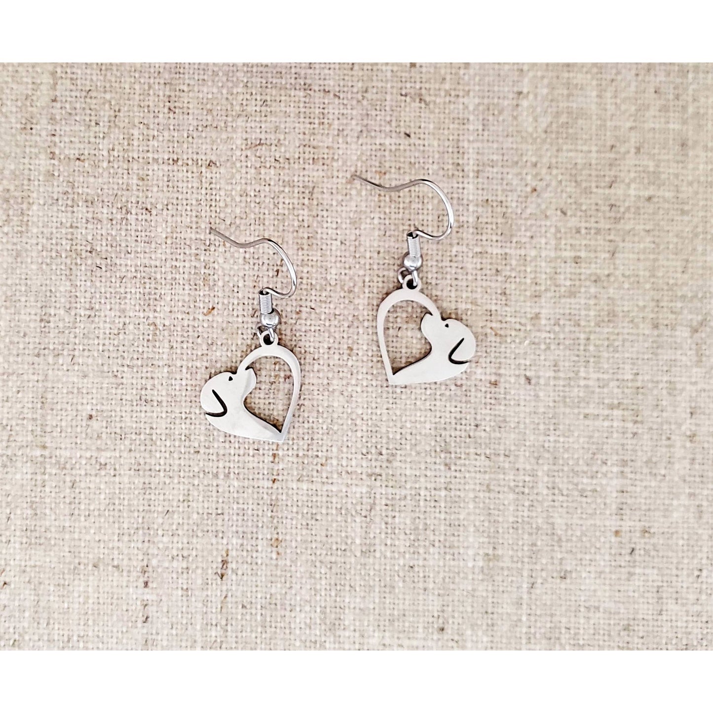 Dog in Heart Silhouette Drop Earrings