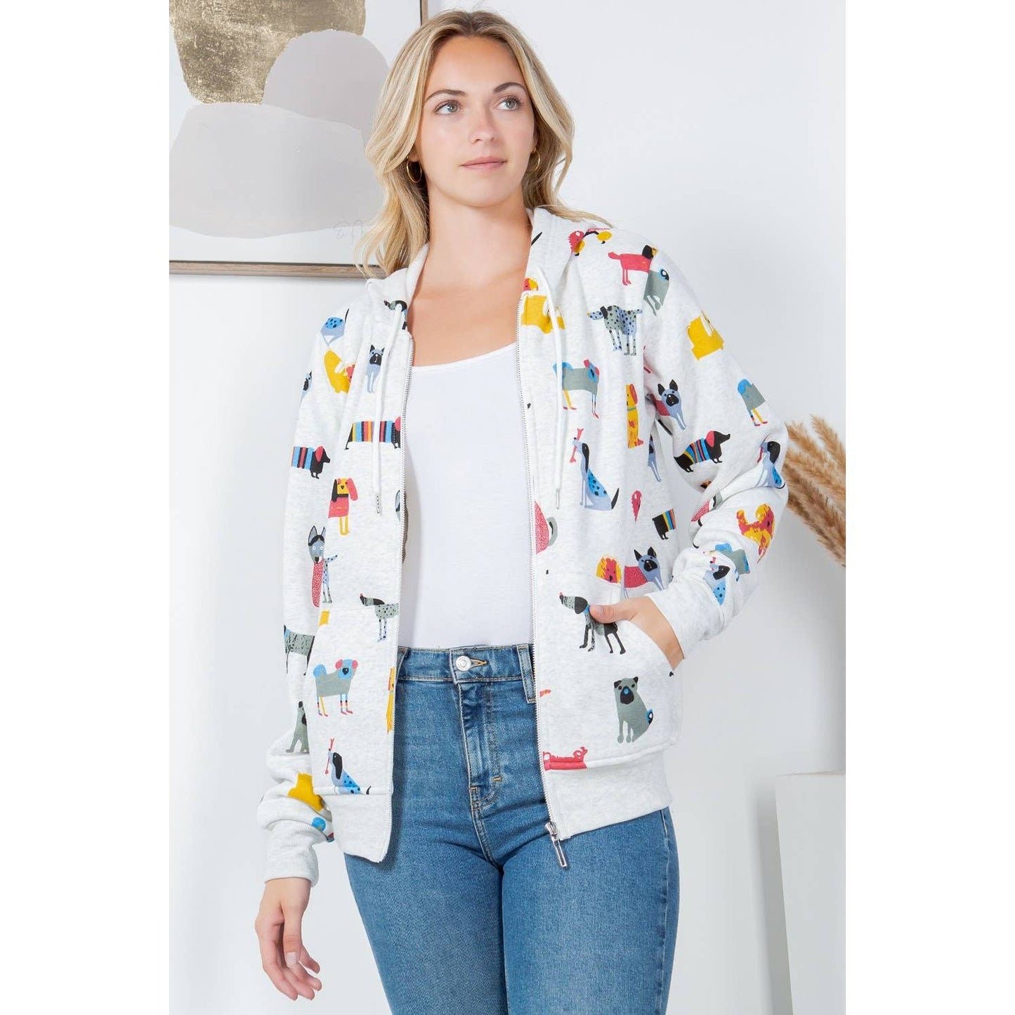 Colorful Dog Fleece Zipper Hoodie