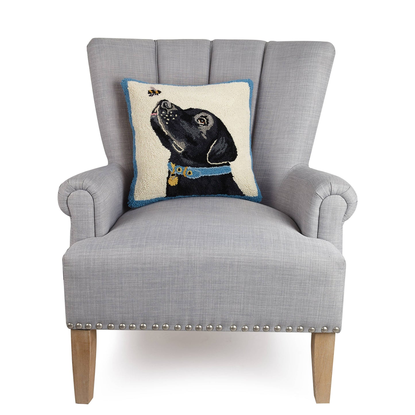Black Labrador Dog With Bee Wool Hook Accent Pillow