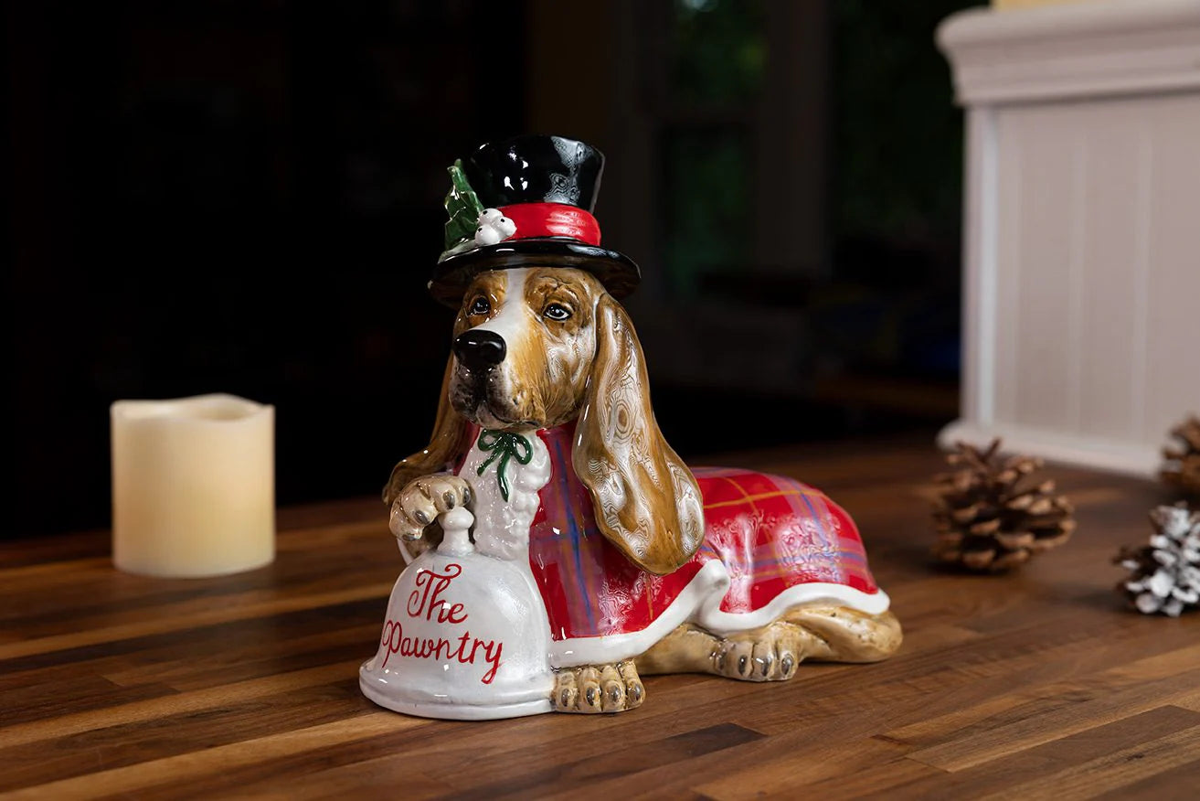 "Pawntry Dog" Basset Hound Christmas Ceramic Figure