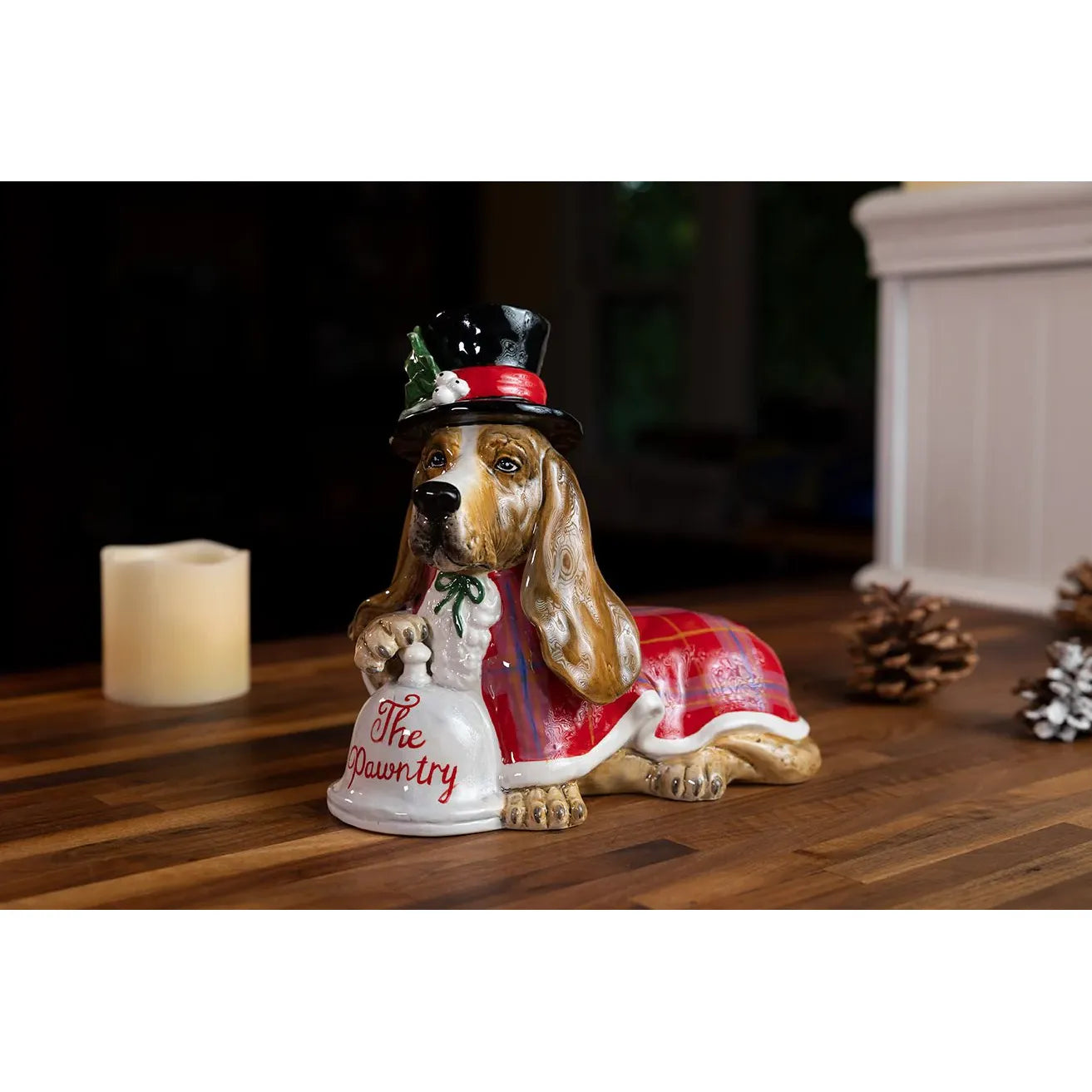 "Pawntry Dog" Basset Hound Christmas Ceramic Figure