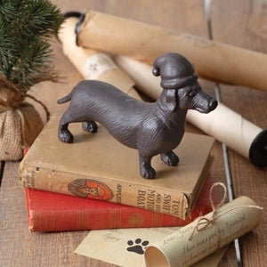 Cast Iron Dachshund Christmas Figurine