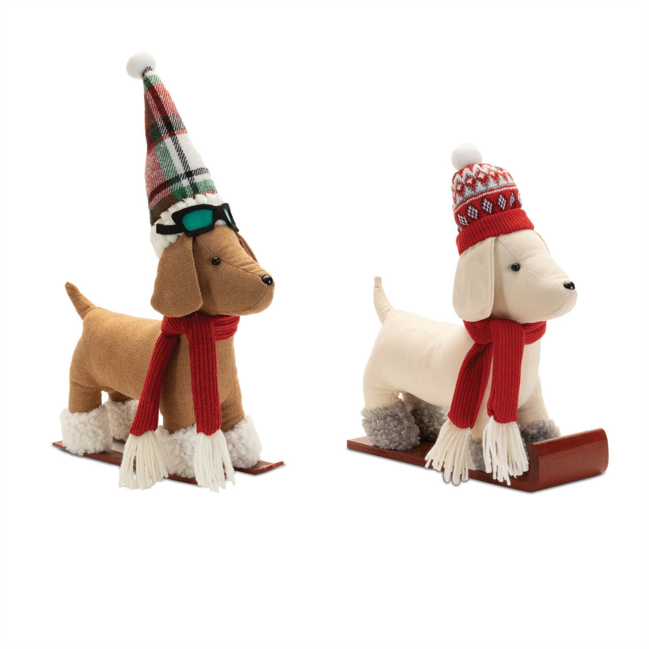 Plush Dogs on Sled and Skis (Set of 2)