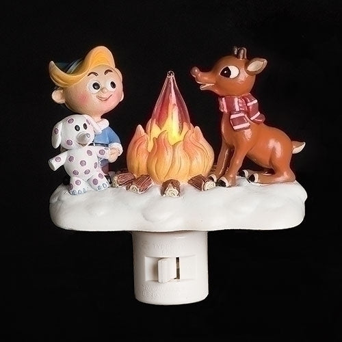 Rudolph and Hermey by a Flickering Campfire Night Light