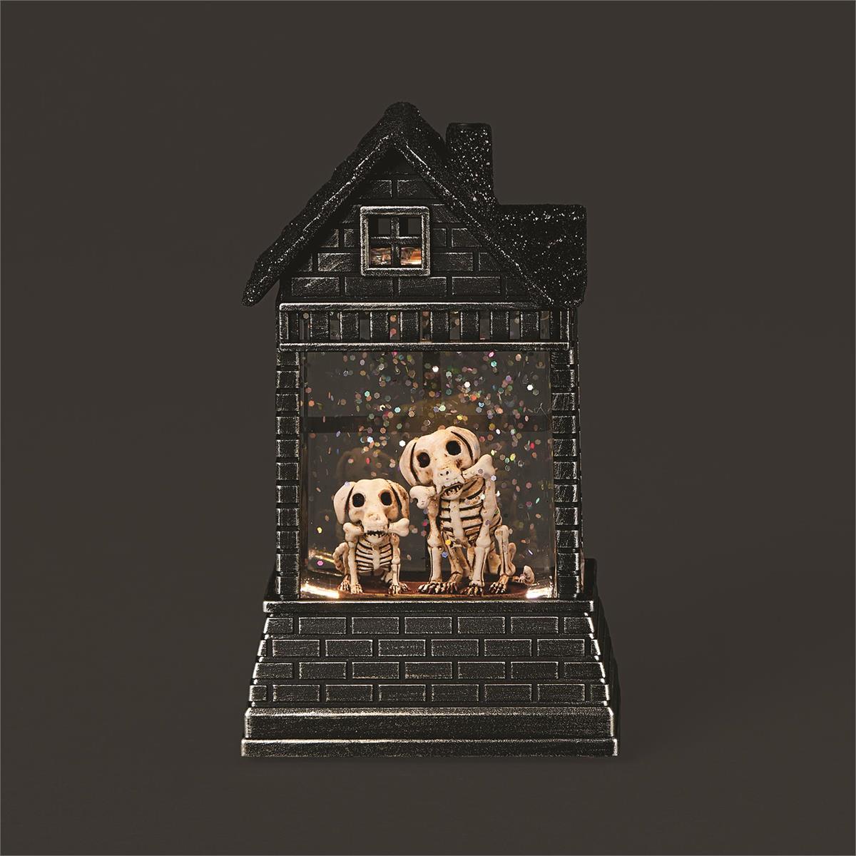 Lighted Skeleton Dogs in House - Shimmering Merry Lites
