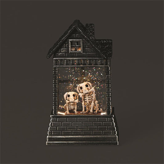 Lighted Skeleton Dogs in House - Shimmering Merry Lites