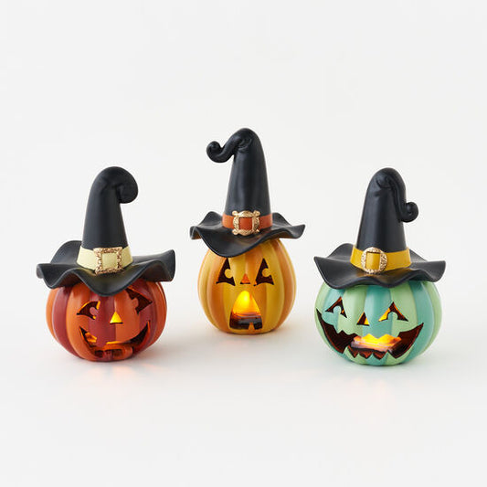 Lighted Jack O'Lantern With Witch Hat