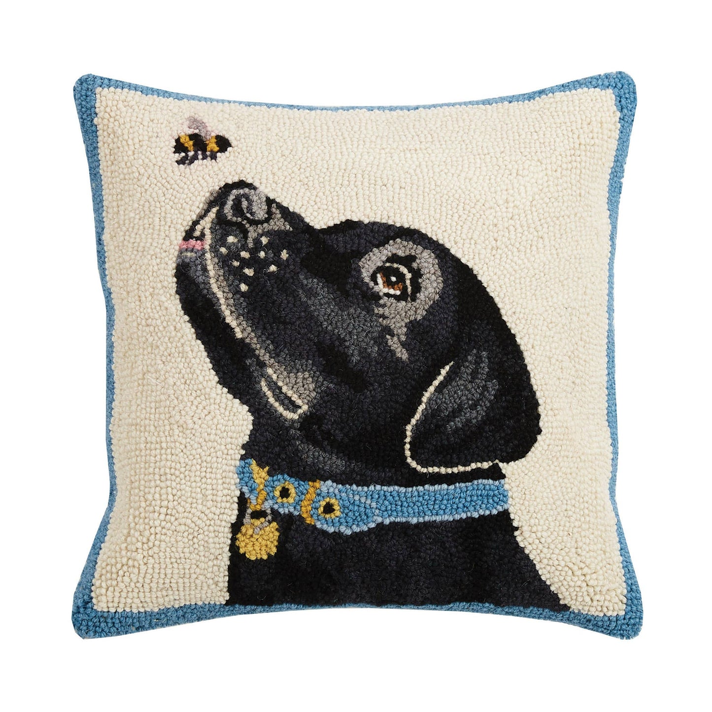 Black Labrador Dog With Bee Wool Hook Accent Pillow
