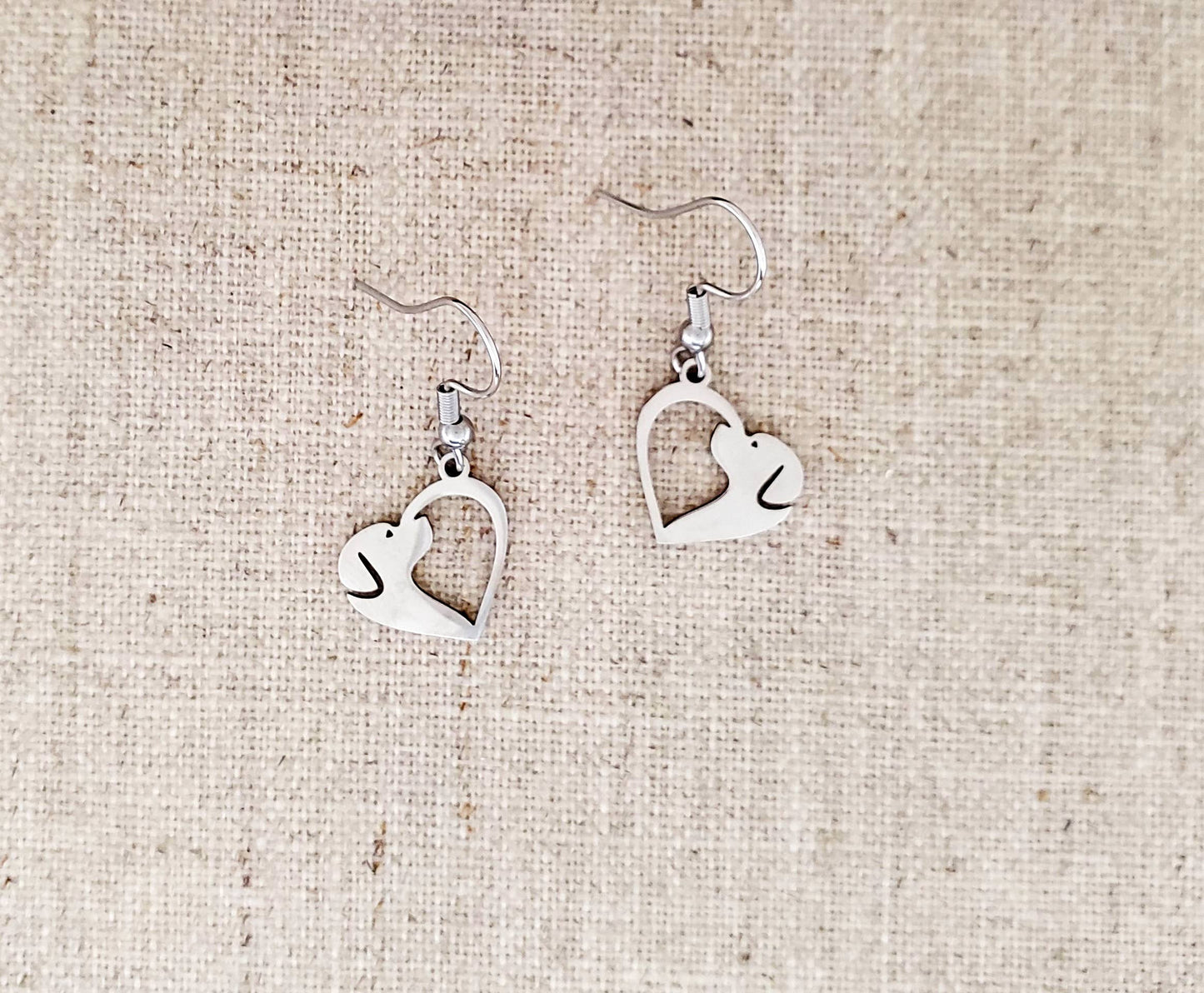Dog in Heart Silhouette Drop Earrings