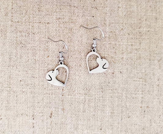 Dog in Heart Silhouette Drop Earrings