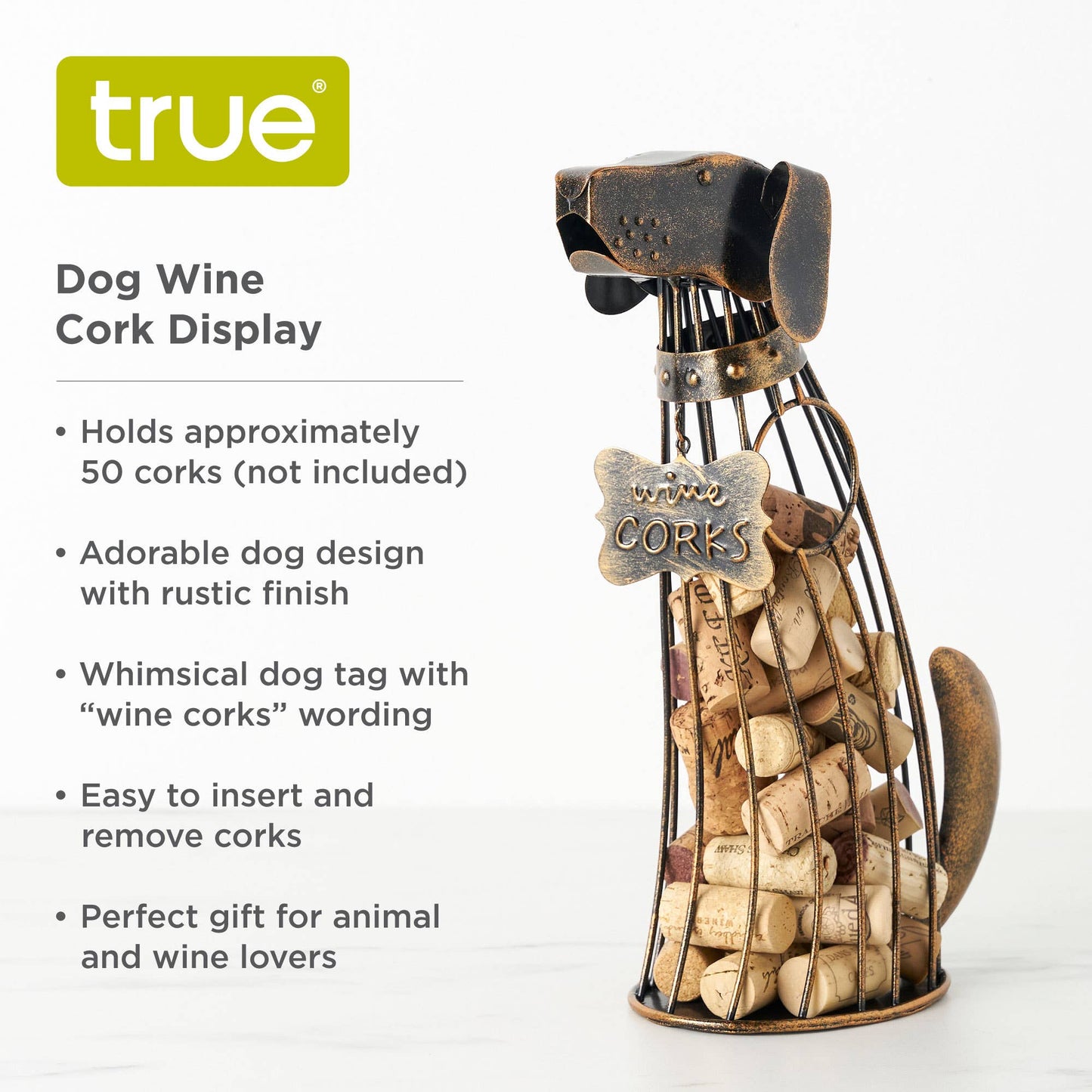 Rustic Bronze-Finish Dog Shaped Cork Holder