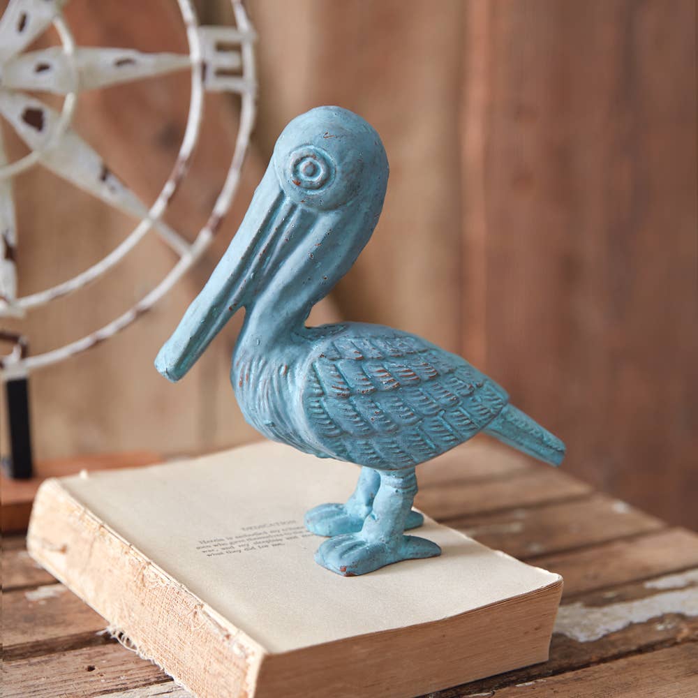 Verdigris Pelican Cast Iron Figurine