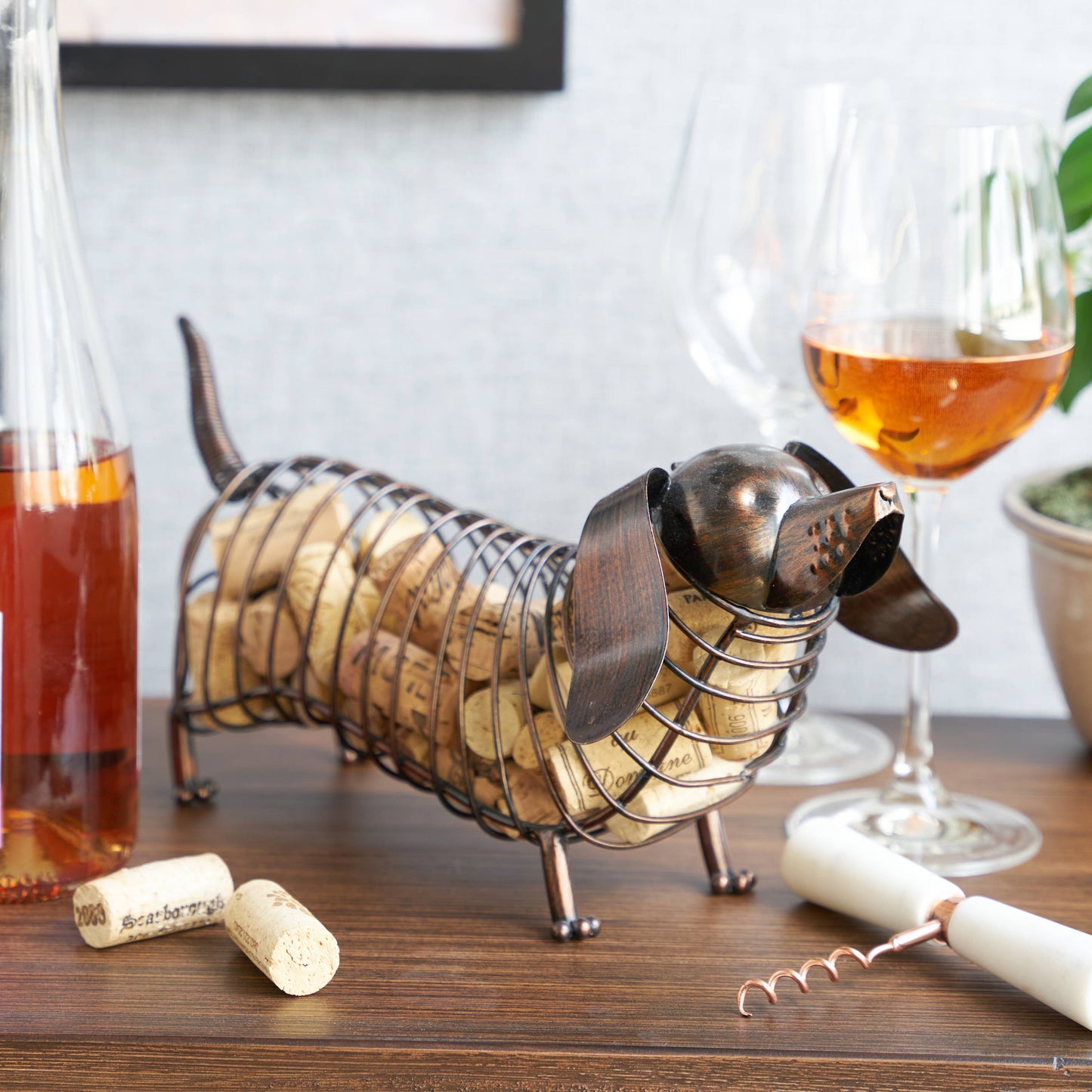 Rustic Bronze-Finish Dachshund Cork Holder