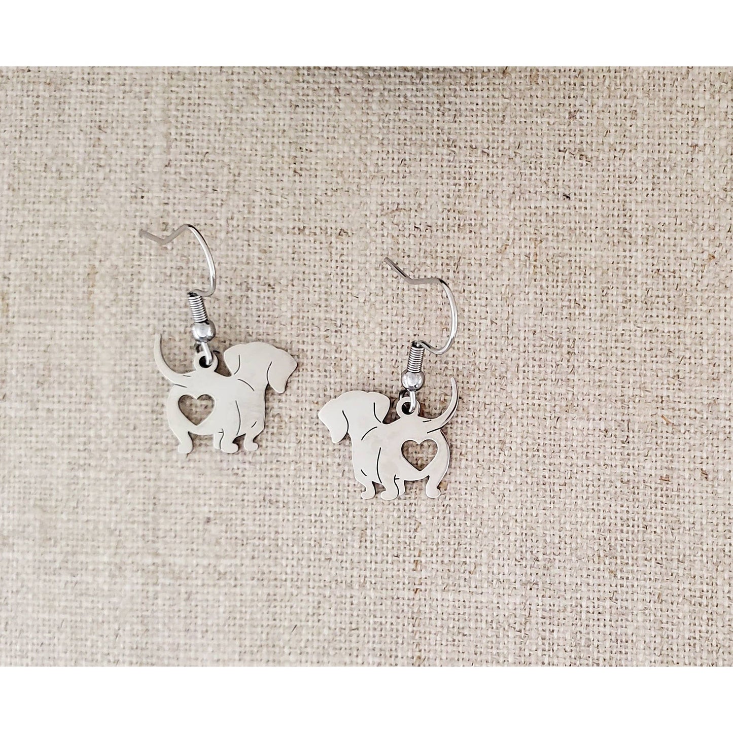Dachshund Dog with Heart Drop Earrings