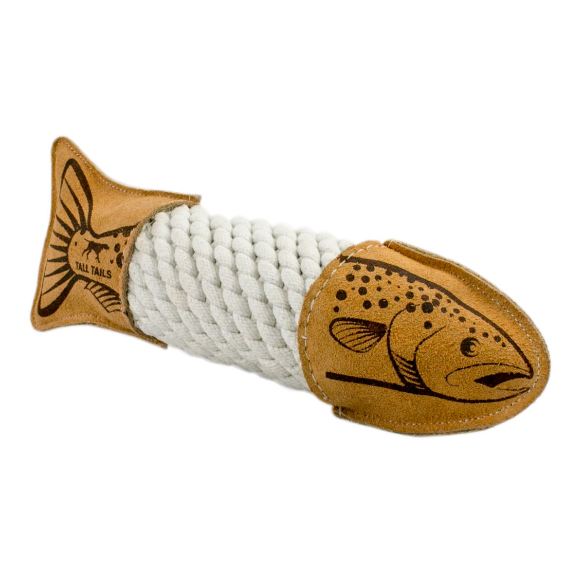 15" Natural Leather Trout Rope Tug Dog Toy