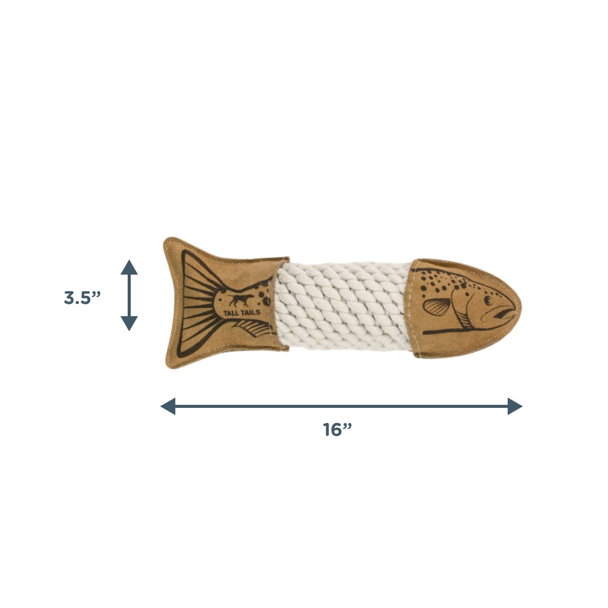 15" Natural Leather Trout Rope Tug Dog Toy
