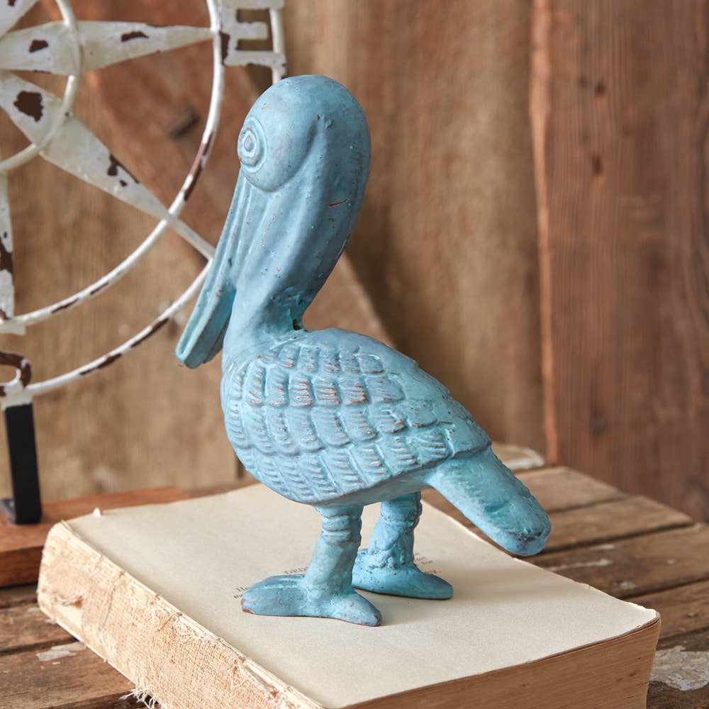 Verdigris Pelican Cast Iron Figurine