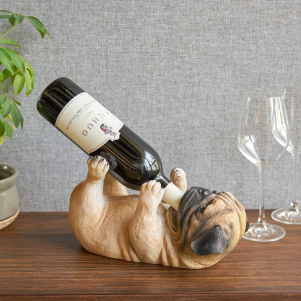 Decorative Dog Wine Bottle Holder - Pug