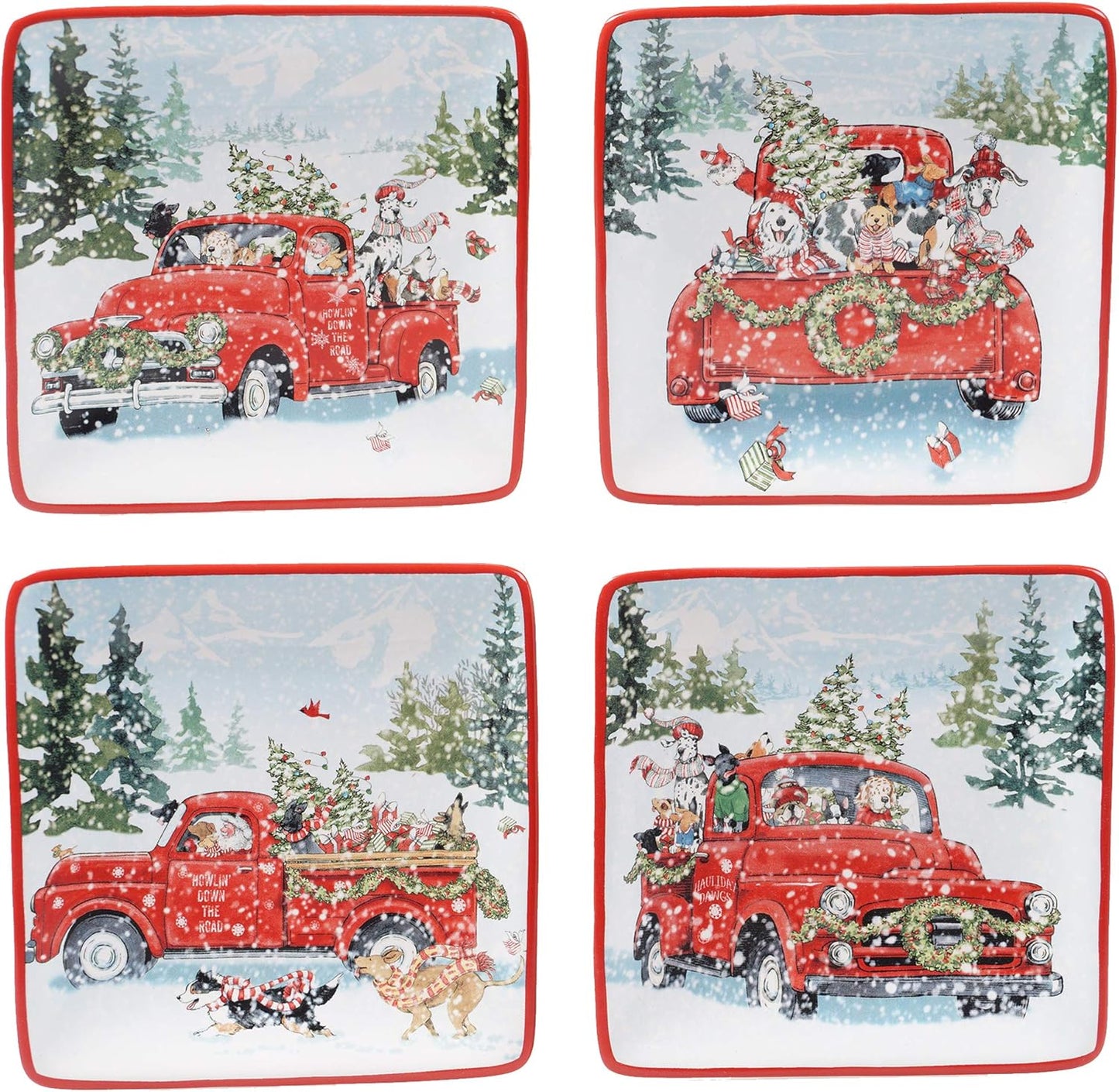 "Special Delivery" Dog Christmas 6" Appetizer Plates Set of 4