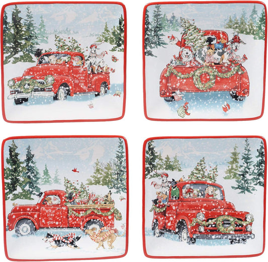 "Special Delivery" Dog Christmas 6" Appetizer Plates Set of 4