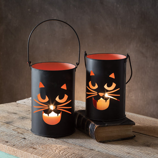 Halloween Black Cat Bucket Luminaries Set of 2