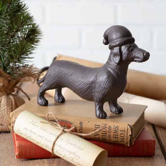 Cast Iron Dachshund Christmas Figurine