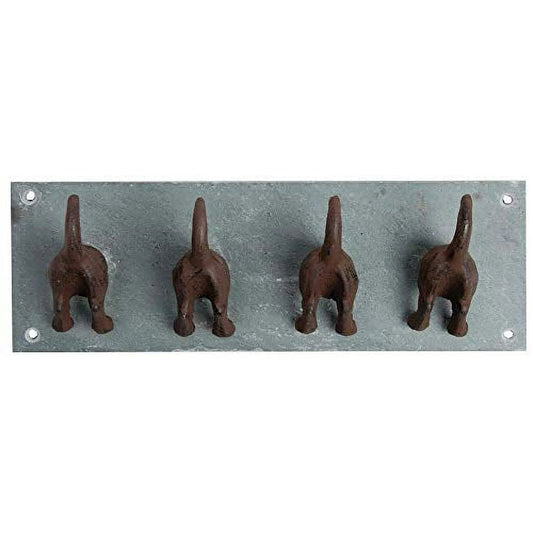 Dog Tail Wall Hooks - Cast Iron on Slate