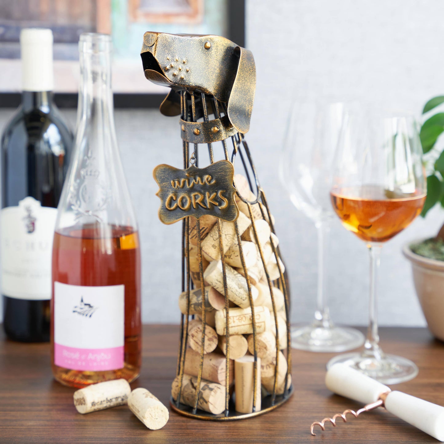 Rustic Bronze-Finish Dog Shaped Cork Holder
