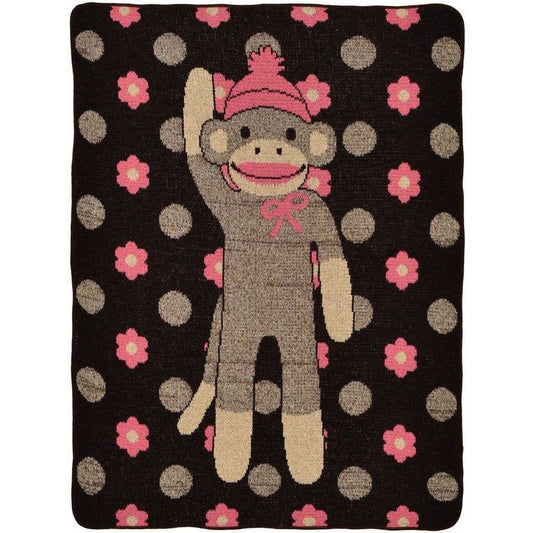 Recycled Cotton Junior Throw Blanket - Flower Sock Monkey