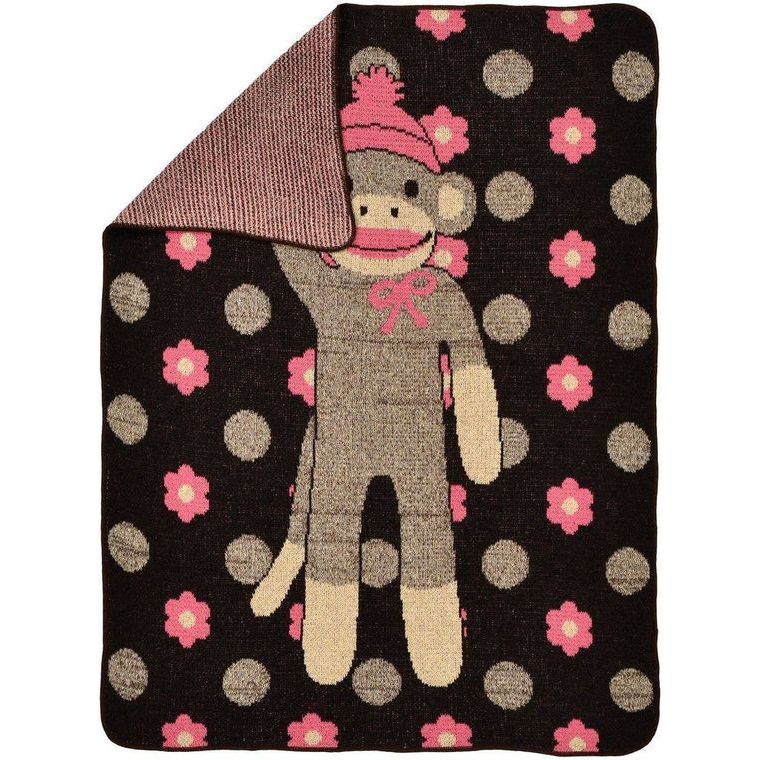 Recycled Cotton Junior Throw Blanket - Flower Sock Monkey