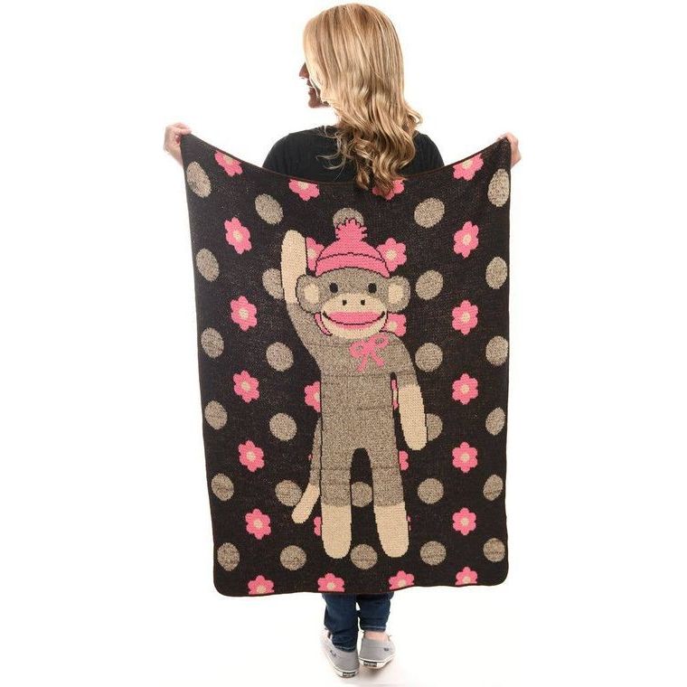 Recycled Cotton Junior Throw Blanket - Flower Sock Monkey