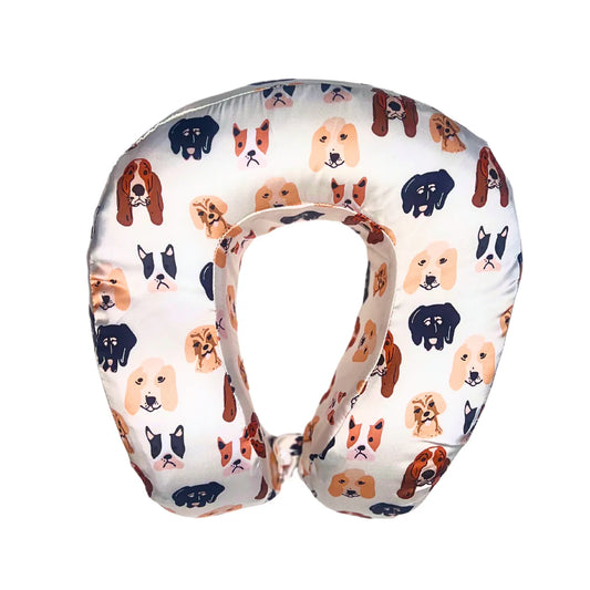 Satin Memory Foam Neck Pillow - Dog Print