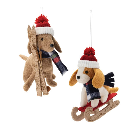 Plush Dogs Sled and Skis - Set of 2 Ornaments