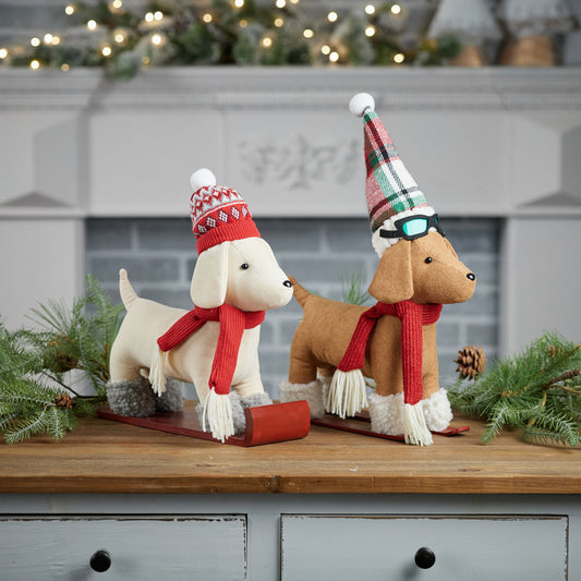 Plush Dogs on Sled and Skis (Set of 2)