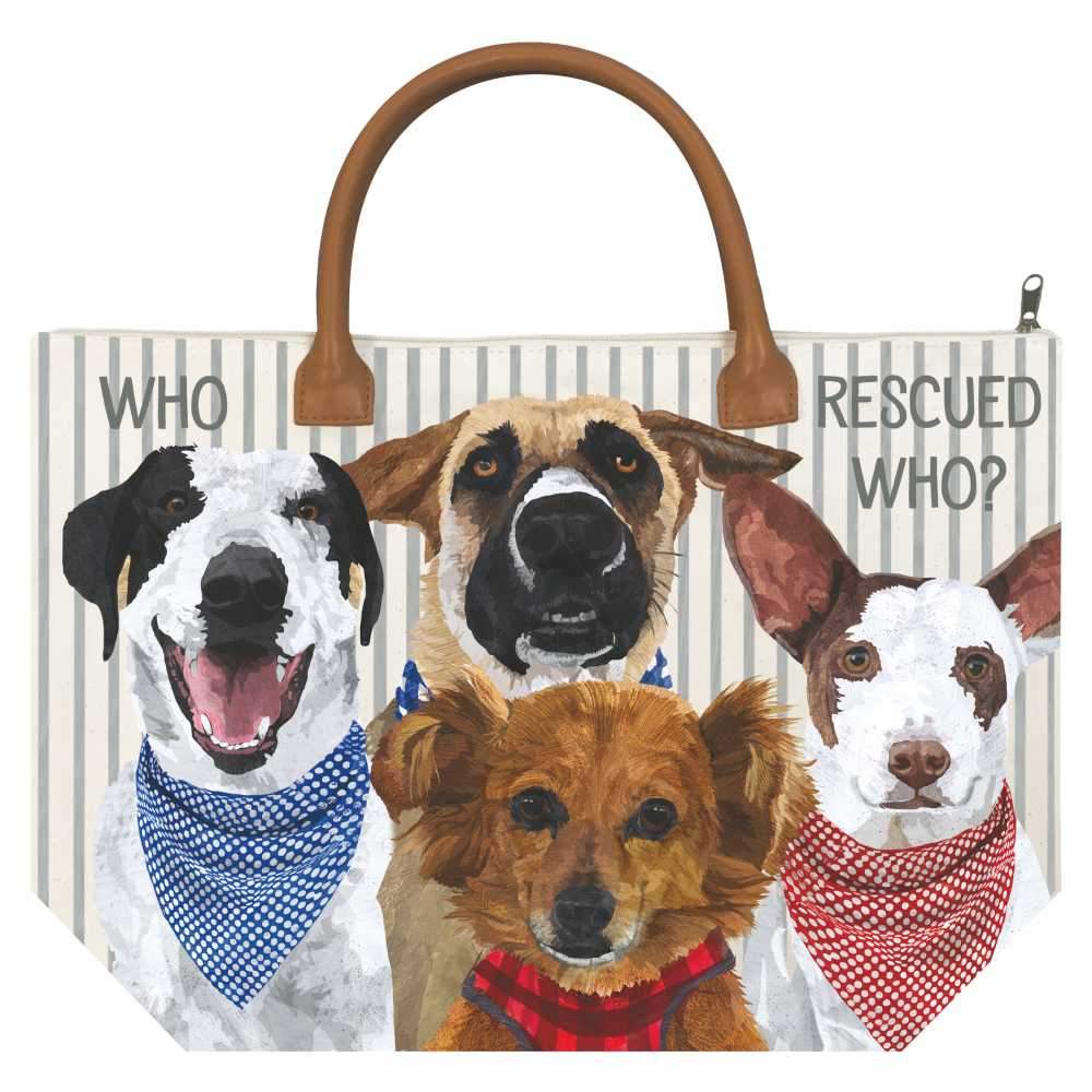 Who Rescued Who? Large Canvas Tote Bag