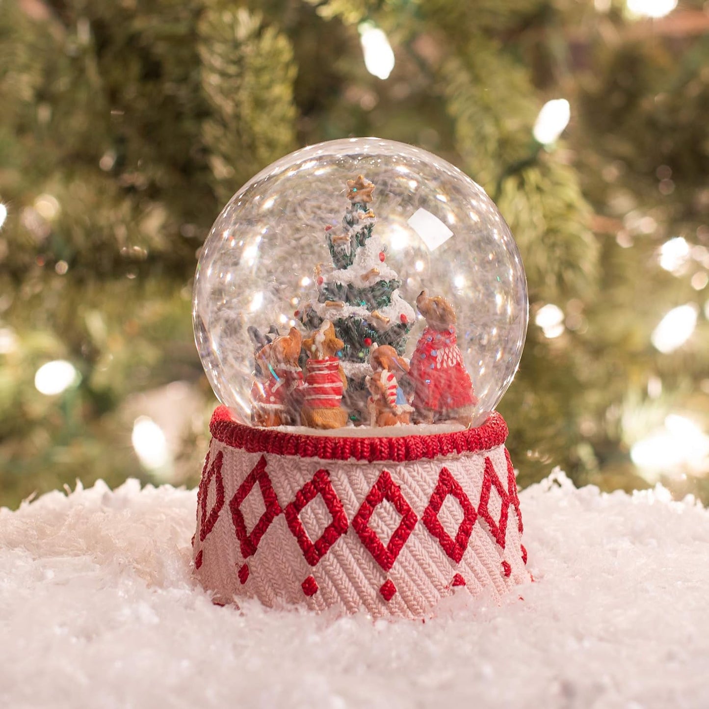 Dogs Around the Christmas Tree Musical Snowglobe