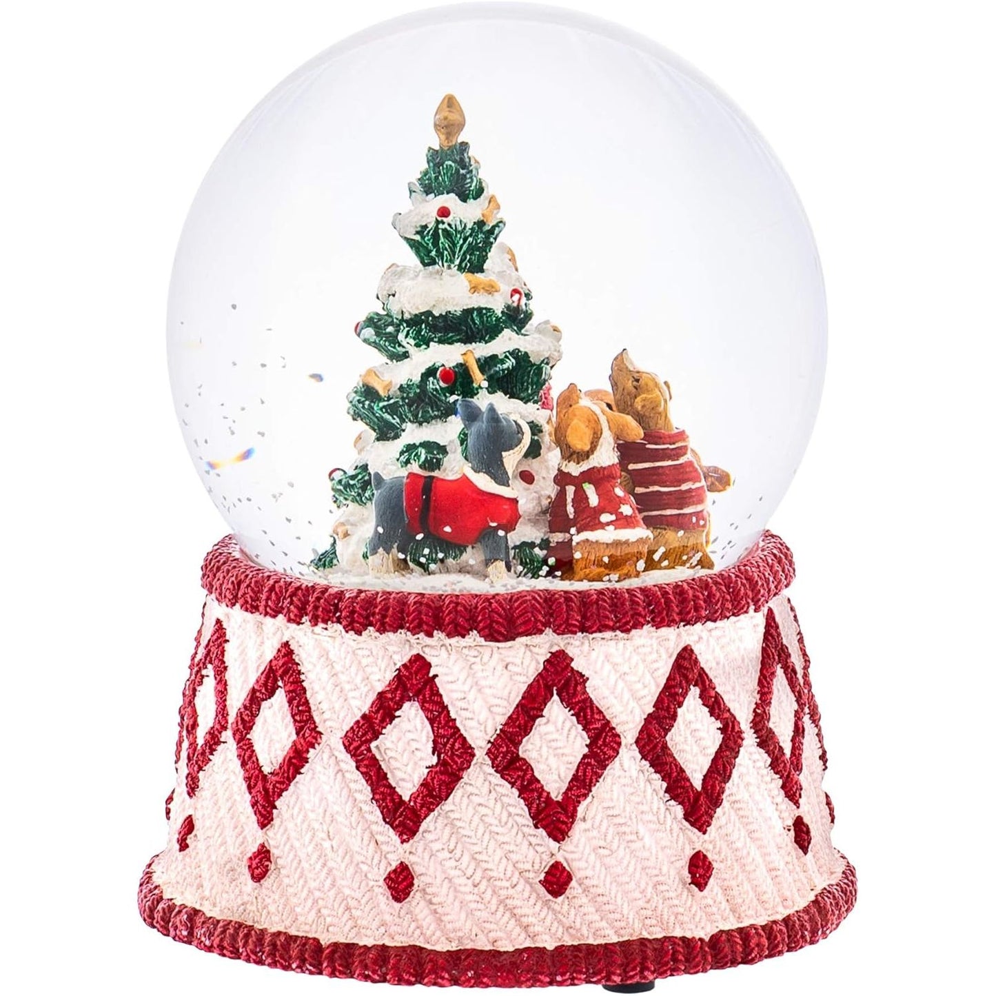 Dogs Around the Christmas Tree Musical Snowglobe