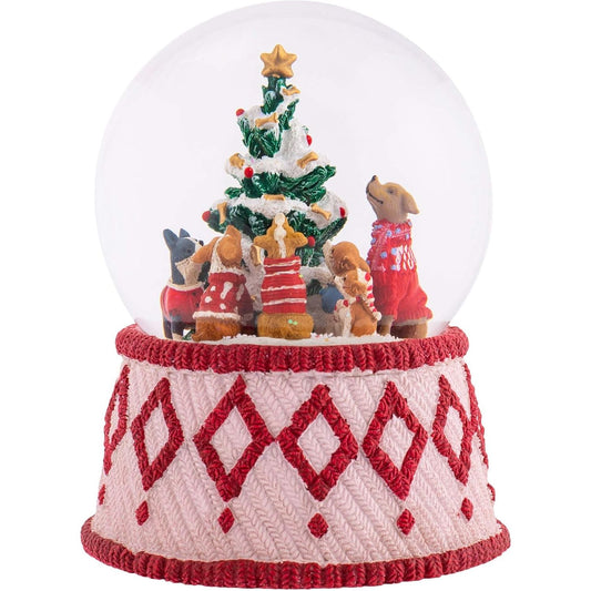 Dogs Around the Christmas Tree Musical Snowglobe