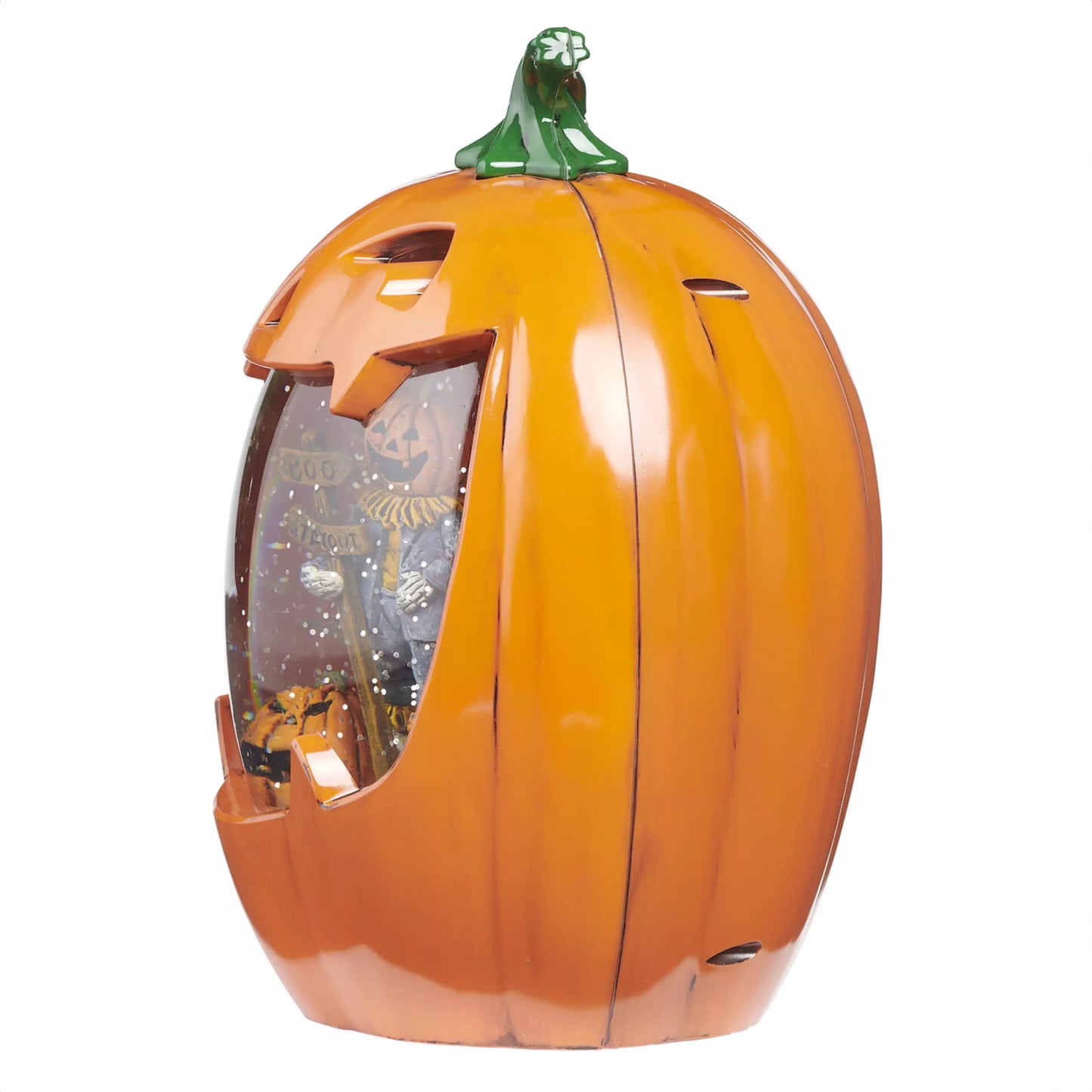 Light-Up Scarecrow & Puppy Scene Halloween Jack-O-Lantern Glitter Globe
